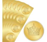 PRESSINART 100Pcs 2 Inch Gold Crown Stickers Embossed Gold Foil Seal Crown Pattern Round Self Adhesive Embossing Medal Decoration for Envelopes Certificates Wedding Party Invitations Greeting Card