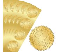 PRESSINART 100Pcs 2 Inch Gold Foil Certificate Seals Gold Achievement Stickers Excellence Honor Star Self Adhesive Embossed Medal Decorations for Envelopes Diplomas Certificates Awards Graduation