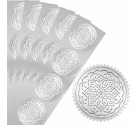 PRESSINART 100Pcs 2 Inch Silver Foil Embossed Stickers Foil Certificate Seals Flower Round Self Adhesive Metallic Embossed Medal Decoration for Envelope Diplomas Certificates Graduation Gift Packing