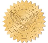 PRESSINART 100Pcs Gold Foil Stickers Embossed Certificate Seals 2 Inch, Gold Eagle Stickers Plastic Self Adhesive Round Embossing Medal Decals for Graduation Envelopes Wedding Invitation Greeting Card