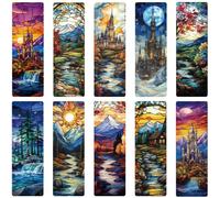 PRESSINART 10Pcs 10 Styles Castle Book Mark 5.9 x 2 Inch Acrylic Bookmarks for Crafts Stained Window Glass Bookmarks Castle Design Rectangle Book Marker Accessories for Men Women Readers Writers Gifts