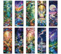 PRESSINART 10Pcs 10 Styles Fantasy Forest Bookmarks 5.9 x 2 Inch Stain Glass Book Marks Acrylic Fantasy Flower Rectangle Transparent PVC Bookmarks Gift for Men Women Reading Lovers Journal Accessories