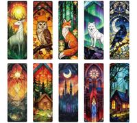PRESSINART 10Pcs Fantasy Theme Bookmark for Reading 5.9 x 2 Inch Animal Book Markers Stained Window Glass Bookmarks Animal Castle Forest Design Rectangle Acrylic Book Mark for Men Women Reader Writer