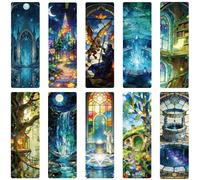PRESSINART 10Pcs Stain Glass Fantasy Themed Bookmarks 15 x 5cm, Thick Acrylic Bookmarks Magic Romantic Rectangle Transparent PVC Book Marks Gifts for Men Women Reading Book Lovers Journal Accessories
