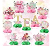 PRESSINART 12Pcs Tea Time Centerpiece Honeycomb Centerpiece Decorations Macaron Dessert Tea Flower Clock Pattern Paper Table Toppers for Birthday Home Office Wedding Party Display Decoration Supplies