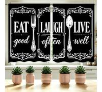 PRESSINART 2 Panels Fork and Spoon Kitchen Curtains for Windows Over Sink Eat Laugh Live Kitchen Curtains Short Length Rod Pocket Window Drapes for Living Room Restaurant Decor 27.5 x 39 Inch