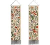 PRESSINART 2 Pcs 2 Styles Long Floral Tapestry Vintage Vertical Tapestry Reference Illustrative Botanical Long Narrow Flowers Print Tassels Wall Hanging for Bedroom Living Room Office Home Decoration