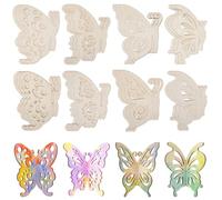 PRESSINART 24Pcs 8 Styles Butterfly Wood Cutout 10 x 7.6 x 0.3cm Wooden Spring Craft Paintable Unfinished Slices Butterflies Embellishments Ornaments for Home Display Decorations DIY Party Crafts