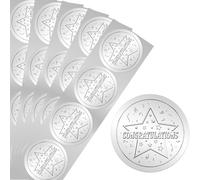 PRESSINART 25 Sheets 100Pcs Embossed Star Stickers Silver Foil Embossed Stickers Word Congratulations Star Envelope Seals Medal Decoration for DIY Scrapbook Graduation Certificate Invitations Card