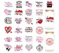 PRESSINART 25Pcs 25 Styles Valentines Vinyl Stickers for Jars Love Words Pattern PVC Self Adhesive Waterproof Holiday Cup Sticker Set for Scrapbooking Card Making Gift Glass Water Bottle Decoration