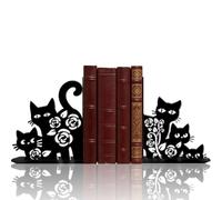PRESSINART 2Pcs 2 Styles Black Metal Cat Bookends Cute Book Stoppers Animal Pattern Black Decorative Heavy Duty Metal Book Ends for Shelves Home Office Desk Organizer Stylish 7.48 x 6.3 x 1.18 Inch
