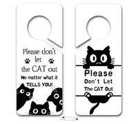 PRESSINART 2Pcs 2 Styles Cat Do Not Let Cat Out Sign PVC Double Sided 9 x 4 Inch Durable Sign, Door Knob Hanger Funny Cute Notice Plaque for Animal House Office Home Pet Cafes Door Wall Decoration