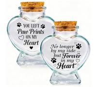 PRESSINART 2Pcs 2 Styles Dog Memorial Bottle 2.95 x 2.48 Inch, Pet Hair Keepsake Jar with Cork Stopper Paw Print Words Pattern Glass Heart Shaped Container Memorial Urns for Storing Dog Cat Ashes Hair