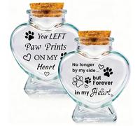 PRESSINART 2PCS 2 Styles Dog Memorial Bottle Pet Hair Keepsake Jar Bulk Paw Print Words Pattern Glass Heart Shaped Container Memorial Urns with Cork Stopper for Collecting Storing Dog Cat Fur Ashes