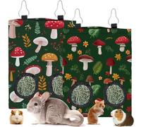 PRESSINART 2Pcs 2 Styles Mushroom Hay Bag Feeder Guinea Pig Hay Bags with 2 Holes Mushroom Leaves Pattern Oxford Cloth Washable Rectangle Feeding Storage for Rabbit Chinchillas Hamsters 12 x 9 Inch