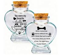 PRESSINART 2Pcs 2 Styles Pet Fur Keepsake Bottle 2.95 x 2.48 Inch, Dog Memorial Jar with Cork Stopper Paw Print Wing Pattern Glass Heart Shaped Container Memorial Urns for Storing Dog Cat Ashes Hair