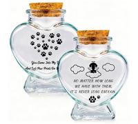 PRESSINART 2Pcs 2 Styles Pet Hair Keepsake Bottle 2.95 x 2.48 Inch Pet Memorial Jars with Cork Stopper Paw Print Heart Pattern Glass Heart Shaped Container Memorial Urns for Storing Dog Cat Ashes Hair