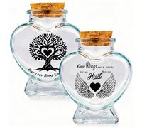 PRESSINART 2PCS 2 Styles Pet Hair Keepsake Bottle Dog Memorial Jar Wings and Tree of Life Pattern Glass Heart Shaped Container Memorial Urns with Cork Stopper for Collecting Storing Dog Cat Fur Ashes