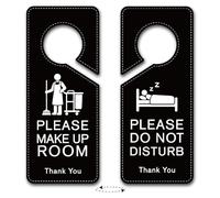 PRESSINART 2Pcs 2 Styles Please Do Not Disturb Sign PVC Double Sided 9 x 4 Inch Durable Sign, Sleeping Door Hanger Black Notice Plaque for Bedroom Home Hotel Motel Guesthouse Quiet Space Decoration