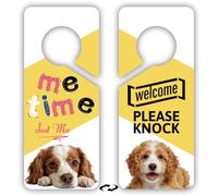 PRESSINART 2Pcs 2 Styles Please Knock Door Hanger PVC Double Sided 9 x 4 Inch Durable Sign, Me Time Door Sign Dog Pattern Notice Plaque for Office Home Therapist Clinic Dorm Quiet Space Decoration