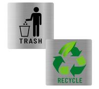 PRESSINART 2Pcs 2 Styles Recycle and Trash Stickers Trash Bin Sign Stainless Steel Style Square Plastic Self-Adhesive Waterproof Decals 6.5 Inch for Outdoor Home Kitchen Business Office Waste Bins