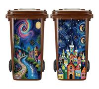 PRESSINART 2Pcs 2 Styles Wheelie Bin Stickers 15 x 32 Inch Dream Castle Pattern, Garbage Can Decals Waterproof Self Adhesive Vinyl Dustbin Stickers for Garden Yard Home Trash Bin Decor