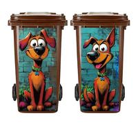 PRESSINART 2Pcs 2 Styles Wheelie Bin Stickers 15 x 32 Inch Waterproof Self Adhesive Vinyl Dustbin Labels, Garbage Can Decals Funny Dog Pattern for Trash Bins Yard Garden Outdoor Indoor Home Decor