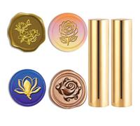 PRESSINART 2Pcs 4 Styles Mini Wax Seal Stamp 15mm Double Sided Design, Sealing Wax Stamp Flower Rose Pattern Mini Brass Seal Tool for Wedding Birthday Invitations Cards Gift Wrap Envelope DIY Crafts