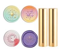 PRESSINART 2Pcs 4 Styles Mini Wax Seal Stamp 15mm Double Sided Design, Sealing Wax Stamp Star Moon Pattern Mini Brass Seal Tool for Wedding Birthday Invitations Cards Gift Wrap Envelope DIY Crafts