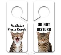 PRESSINART 2Pcs Cat Do Not Disturb Sign Door Knob Signs Available Please Knock Cute Cat Pattern Rectangle PVC Double Sided Funny Notice Hanger for Home Front Door Bathroom Office Decoration 9 x 4 Inch
