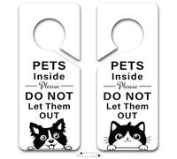 PRESSINART 2Pcs Cat Keep Door Closed Sign Door Knob Signs 23.6 x 9.7 cm, Pets Inside Please Do Not Let Them Out Pattern Black and White PVC Double Sided Notice Hangers for Home Animal House Decoration