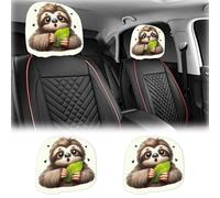 PRESSINART 2Pcs Cute Head Rest Cover for Car Animal Cute Sloth Pattern Headrest Pillow Case Protector Polyester Soft Washable Breathable Universal Fit Seat Cover for Truck SUV Sedan Auto Interior