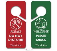 PRESSINART 2Pcs Do Not Disturb Door Hanger Welcome Please Knock Sign Red Green Rectangle PVC Double Sided Notice Signs for Office Home Bathroom Session Meeting Clinic Treatment Decoration 9 x 4 Inch
