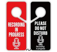 PRESSINART 2Pcs Recording Do Not Disturb Sign PVC Double Sided 9 x 4 Inch, Office Door Hanger Signs Red Black Notice Plaque for Recording Studio Podcast Room Broadcasting Office Home Workspace Decor