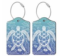 PRESSINART 2Pcs Sea Turtle Luggage Tags PU Leather Luggage Tag with Loop 4.5 x 2.8 Inch Ocean Theme Rectangle Modern Unique Travel Bag ID Identifier Labels for Suitcase Baggage Backpacks Handbags