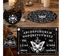 PRESSINART 4Pcs 4 Sizes Spirit Board Wood Set with Heart Moon Planchette, Pendulum Dowsing Board Butterfly Pattern Black Divination Tool for Witchcraft Decor Altar Meditation Spiritual Talking Gift