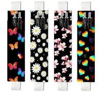 PRESSINART 4Pcs 4 Styles Butterfly Elastic Pen Holder Leather Pencil Pouch for Notebook Daisy Heart Butterfly Floral Print Adjustable Band Leather Pen Case for Journal Bible Planner Binder Office Use
