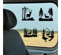 PRESSINART 4Pcs 4 Styles Deer Car Decals Elk Car Sticker Black Tree Forest Deer Buck Pattern Reflective Waterproof Self Adhesive PET Stickers for Truck Automotive Window Laptop Wall Home Decoration