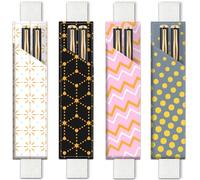 PRESSINART 4Pcs 4 Styles Elastic Band Pen Holder 7.9 x 1.8 Inch Notebook Pencil Pouch Cute Geometric Patterns Adjustable Band Leather Pen Case Compatible for Journal Bible Planner Diary Office Use