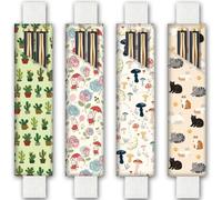 PRESSINART 4Pcs 4 Styles Elastic Band Pen Holder 7.9 x 1.8 Inch Pencil Pouch Elastic Rabbit Mushrooms Cactus Cat Design Adjustable Band Leather Pen Case for Journal Bible Planner Diary Office Use