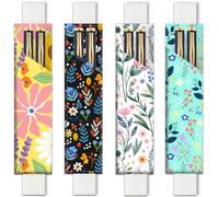 PRESSINART 4Pcs 4 Styles Elastic Band Pen Holder for Notebook Floral 7.9 x 1.8 Inch, Books Pencil Pouch Wildflowers Pattern Adjustable Band Leather Pen Case for Journal Bible Planner Diary Office Use
