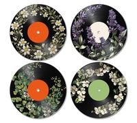 PRESSINART 4Pcs 4 Styles Floral Record Wall Decor Indie Music Posters 12 Inch Botanical Flowers Lavender Pattern Foam Waterproof Aesthetic Prints for Music Studio Living Room Home DIY Craft Project