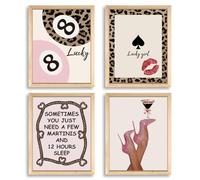 PRESSINART 4Pcs 4 Styles Leopard Wall Art Pink Cheetah Posters with 8 Ball Poker Card High Heel Poster Room Decor Preppy Stylish Artwork for Bedroom Living Room Dorm Decoration Unframed 8x10 Inch