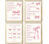 PRESSINART 4Pcs 4 Styles Pink Bow Posters 25.4 x 20cm, Christian Wall Art Inspirational Bible Verses Pictures Coquette Bow Wall Prints for Bathroom Bedroom Living Room Dorm Home Decoration Unframed