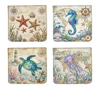 PRESSINART 4Pcs 4 Styles Sea Turtle Coin Purse 4.7 x 4.3 Inch Leather Squeeze Pouch Turtle Ocean Theme Summer Small Wallet Waterproof Durable Mini Change Bag for Women Men Shopping Daily Use Gift