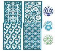 PRESSINART 4Pcs 4 Styles Silk Screen Stencils Reusable 3.9 x 6 Inch Polymer Clay Stencils Floral Texture Pattern Nylon Mesh Transfers for T-Shirt Clay Wood Fabric Canvas Jewelry Making DIY Crafts
