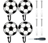 PRESSINART 4Pcs 4 Styles Soccer Ball Hooks Decorative Coat Hooks Wall Mounted Sport Theme Cute Wooden Coat Hangers with Screws for Bedroom Bathroom Entryway Kitchen Home Organization Decorations Gifts