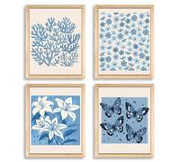 PRESSINART 4Pcs Henri Matisse Wall Art Blue Matisse Posters Boho Flower Butterfly Posters Minimalist Plant Leaves Artwork Abstract Pictures Prints Home Decor for Living Room Bedroom 8x10 Inch Unframed
