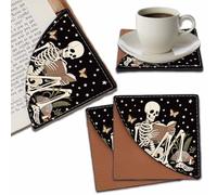 PRESSINART 4Pcs Skeleton Book Mark Gothic Corner Bookmark Skull Mushroom Star Square Leather Book Corner Protectors Reading Page Marker for Women Men Retirement Birthday 3.5 x 3.5 Inch