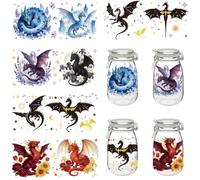 PRESSINART 5 Sheets 5 Styles Dragon UV DTF Cup Wrap Stickers for 16OZ Glass Cups 9.44 x 4.33 Inch Rub on Transfer Stickers Magic Dragon Plastic Waterproof Transfer Decals For Glass Tumbler DIY Crafts
